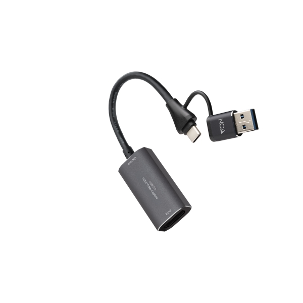 Nanocable Capturadora de Video - HDMI 4K Hembra - USB-C Macho - Adaptador USB-A - Multisistema - Color Gris Oscuro