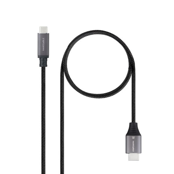 Nanocable Cable Adaptador USB-C a HDMI - Longitud 1.8m - Resolucion 4K - Carcasa Metalica de Aluminio - 195x230x15mm - Color Negro y Gris