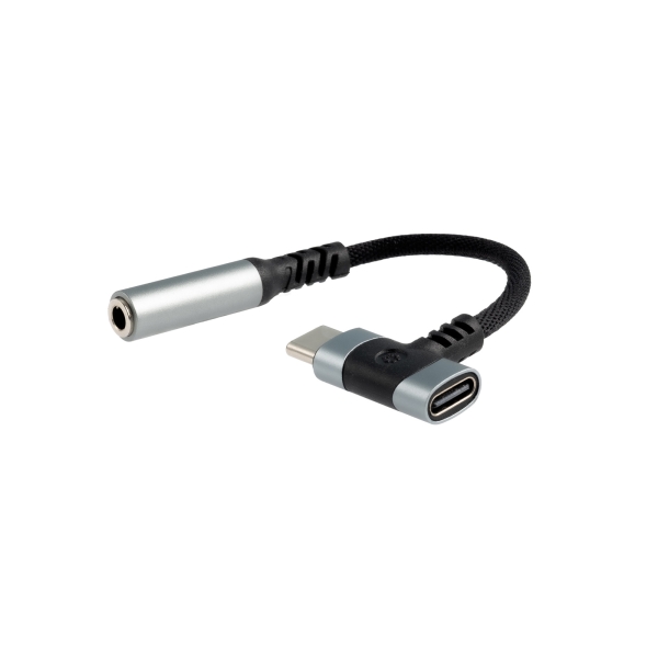 Nanocable Cable Adaptador de Audio USB-C a Jack 3.5mm - Longitud 10cm - USB-C Hembra Adicional para Carga Simultanea - Color Negro y Gris