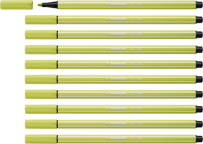 Stabilo Pen 68 Rotulador de Punta de Fibra - Trazo de 1mm aprox. - Tinta con Base de Agua - Color Verde Lima