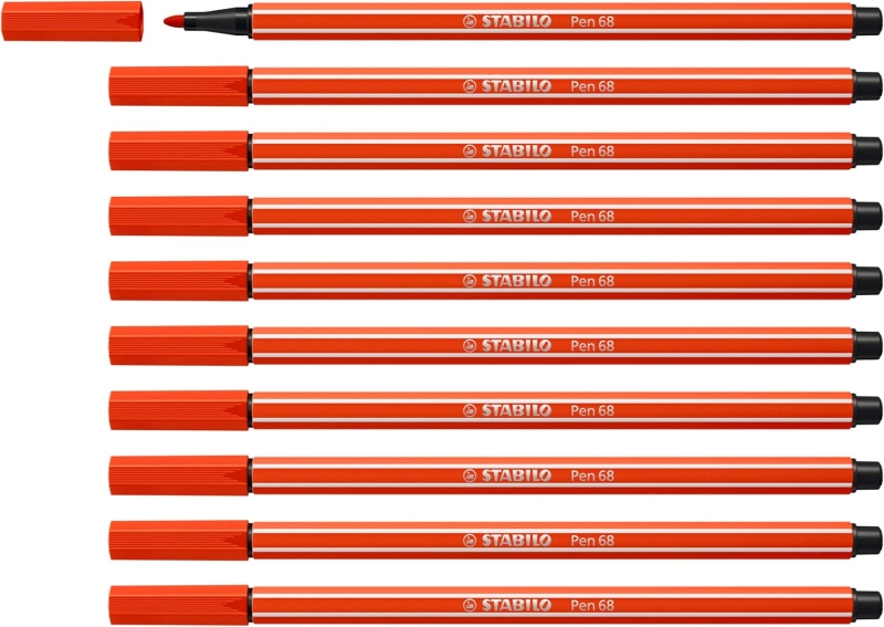 Stabilo Pen 68 Rotulador de Punta de Fibra - Trazo de 1mm aprox. - Tinta con Base de Agua - Color Rojo