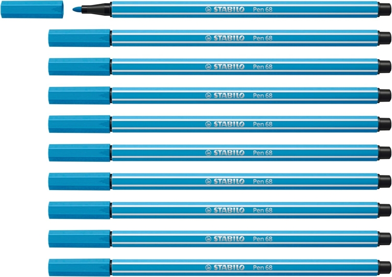 Stabilo Pen 68 Rotulador de Punta de Fibra - Trazo de 1mm aprox. - Tinta con Base de Agua - Color Azul Claro