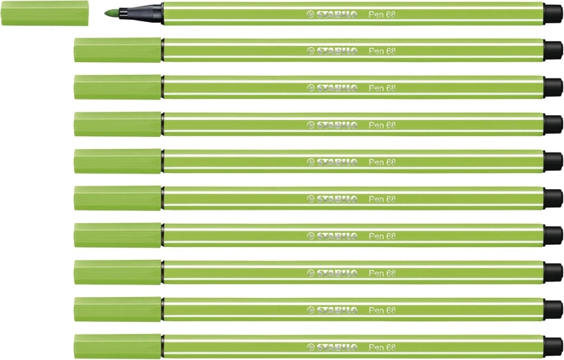 Stabilo Pen 68 Rotulador de Punta de Fibra - Trazo de 1mm aprox. - Tinta con Base de Agua - Color Verde Claro