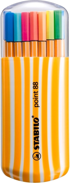 Stabilo Point 88 Zebrui Pack de 20 Rotuladores de Punta Fina de Fibra - 15 Colores Standard y 5 Neon - Trazo de 0.4 mm - Tinta con Base de Agua - Colores Surtidos
