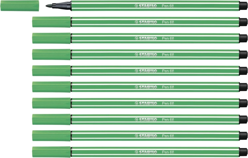 Stabilo Pen 68 Rotulador de Punta de Fibra - Trazo de 1mm aprox. - Tinta con Base de Agua - Color Verde