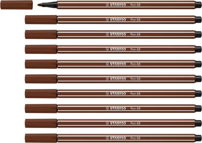 Stabilo Pen 68 Rotulador de Punta de Fibra - Trazo de 1mm aprox. - Tinta con Base de Agua - Color Marron
