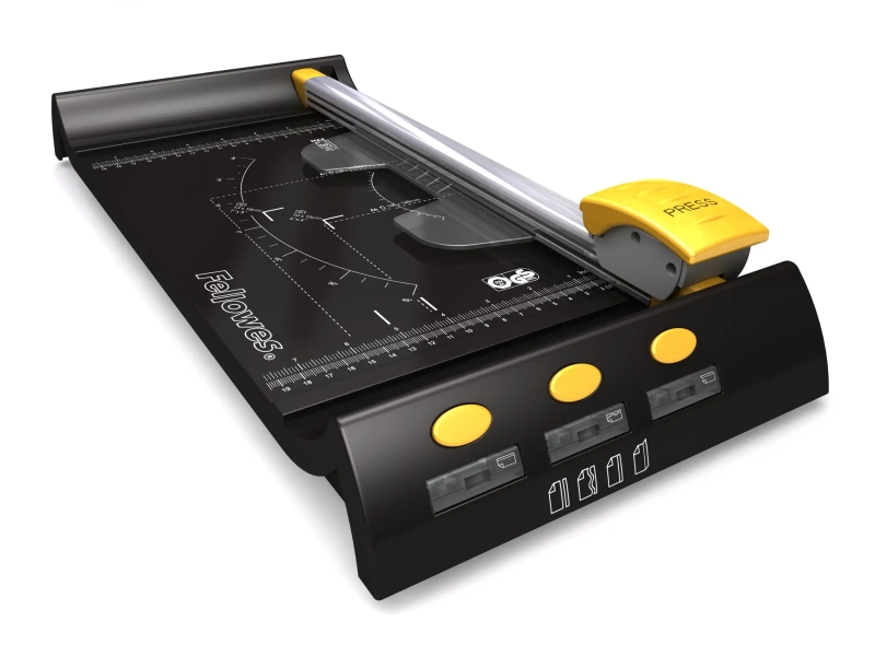 Fellowes Neutron Cizalla de Papel - Formato A4 - Cuchilla Retractil - Pinza - Guias de Corte - Capacidad de Corte hasta 10 Hojas - 8x22.5x47.5cm - Color Negro y Plateado