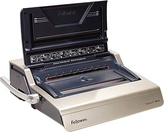 Fellowes Galaxy E Wire Encuadernadora Electrica - Perfora hasta 20 Hojas - Encuaderna hasta 130 Hojas - Bandeja Frontal - Incluye Kit de Inicio - 45x53x16.5cm - Color Gris