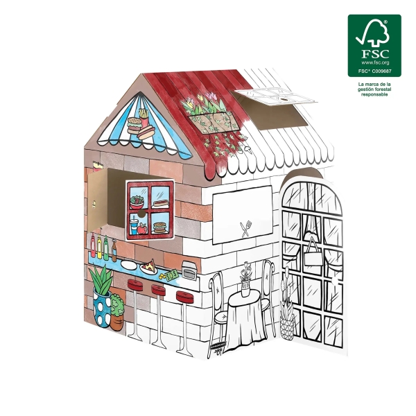 Fellowes Casa XL para Pintar - Carton Corrugado FSC - Puertas y Ventanas Interactivas - Montaje sin Adhesivos - 96.5x81.3x121.3cm - Color Blanco y Negro