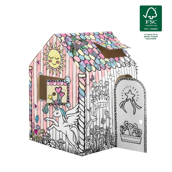 Fellowes Unicornio Casa XL para Pintar - Carton Corrugado FSC - Puertas y Ventanas Interactivas - Bordes Redondeados - Montaje sin Adhesivos - 81.3x81.3x121.3cm - Color Blanco y Negro