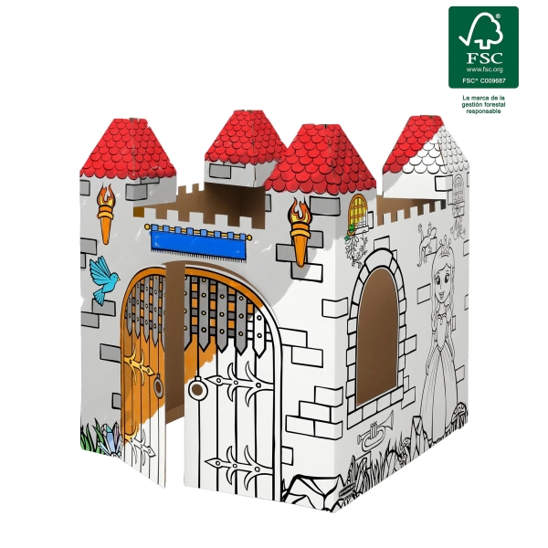 Fellowes Castillo XL para Pintar - Carton Corrugado FSC - Puertas Interactivas - Bordes Redondeados - Montaje sin Adhesivos - 94x94x108.8cm - Color Blanco y Negro