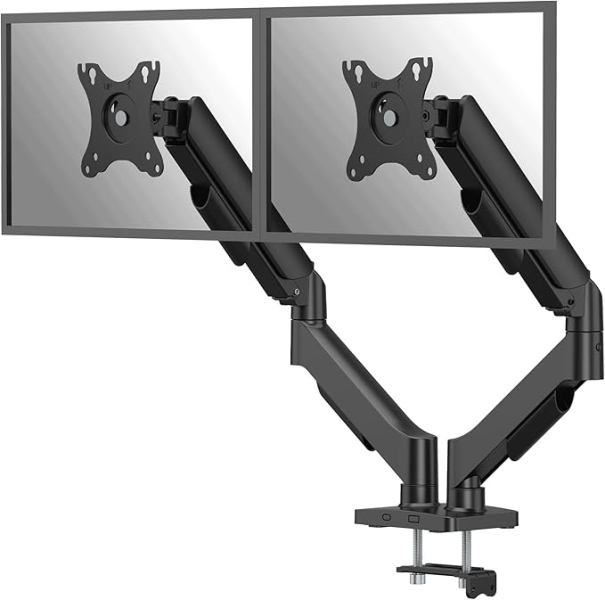 Fellowes Everyday Plus Soporte de Mesa con Brazos para 2 Monitores hasta 32" y 9kg - Muelle a Gas - Fijacion con Abrazadera o Tornillos - Gestor de Cables - 56.4x94.8x10.9cm - Color Negro