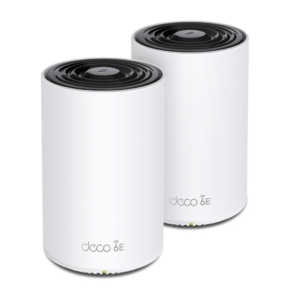 TP-Link Deco XE75 Pack de 2 Sistemas WiFi Mesh - Tribanda - Velocidad hasta 5.4Gbps - WiFi 6E - Ethernet 1Gbps - Cobertura hasta 510m2 - VPN - Color Blanco y Negro