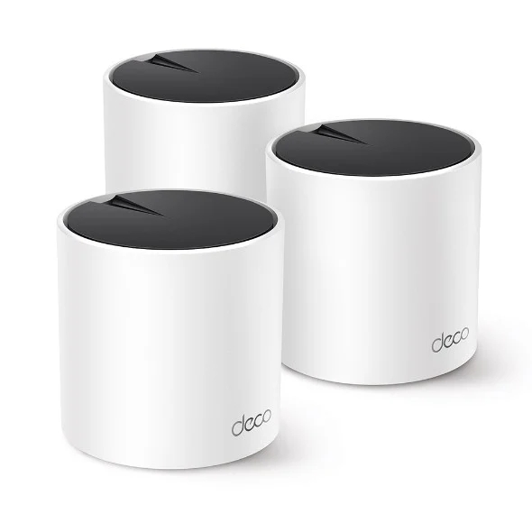 TP-Link Deco X55 Pack de 3 Sistemas WiFi Mesh - Doble Banda - Velocidad hasta 3Gbps - WiFi 6 - Ethernet 1Gbps - Cobertura hasta 418m2 - VPN - Color Blanco y Negro