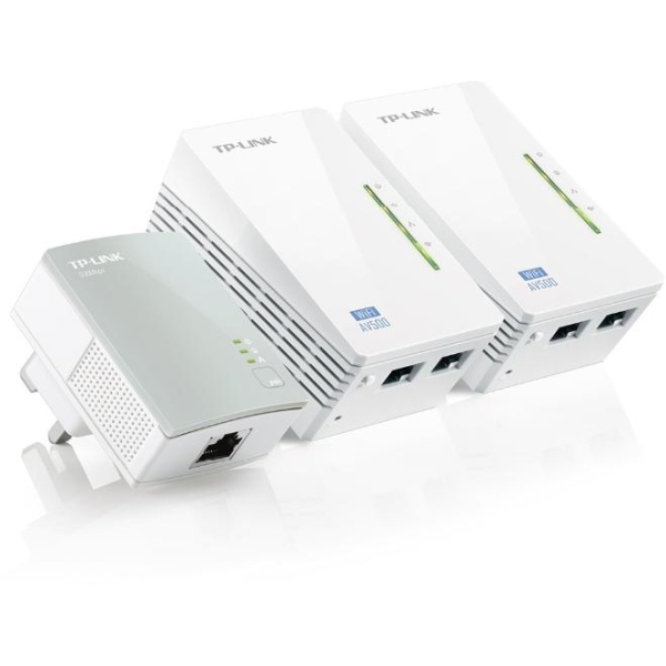 TP-Link TL-WPA4220 TKIT Pack de 3 Adaptadores Powerline - Velocidad hasta 300Mbps - Cobertura hasta 300m - WiFi AV600 - 2 Puertos Ethernet - Plug and Play - Color Blanco