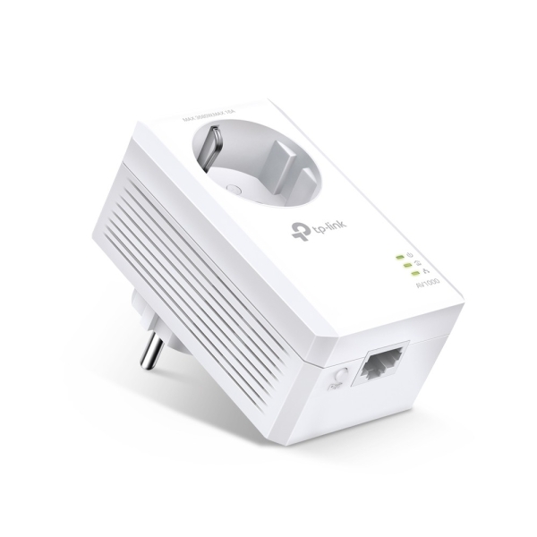 TP-Link TL-PA7017P Adaptador Powerline - Velocidad hasta 1Gbps - Cobertura hasta 300m - Toma de Corriente Integrada - Ethernet - Plug and Play - Color Blanco