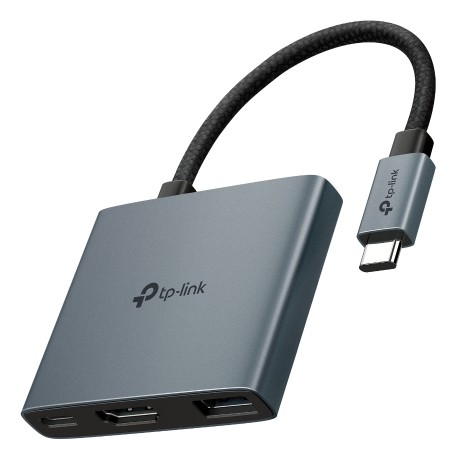 TP-Link UH3020C Hub 3 en 1 - HDMI 4K - USB-C - USB-A - Cable USB-C de 18cm - Plug and Play - Aluminio - Color Gris Oscuro