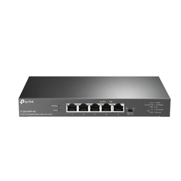 TP-Link TL-SG105PP-M2 Switch 5 Puertos RJ45 2.5Gbps - No Administrado - 4xPoE++ - Soporta QOS - Conmutacion hasta 25Gbps - Color Negro