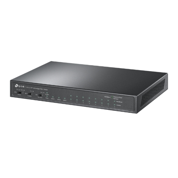 TP-Link TL-SL1311P Switch 11 Puertos - Alcance hasta 250m con Cable - 8xRJ45 PoE+ 100Mbps - 2xRJ45 1Gbps - SFP 1Gbps - Recuperacion Automatica - Plug and Play - Color Negro