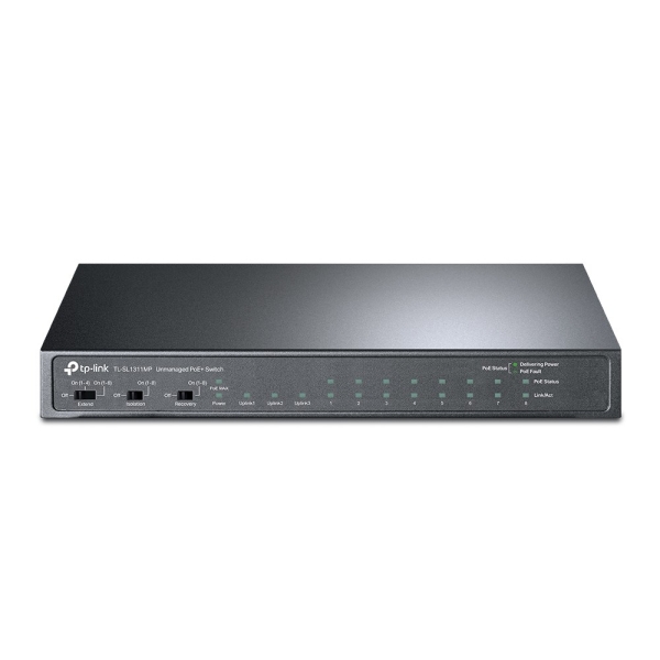 TP-Link TL-SL1311MP Switch 11 Puertos - No Administrado - 8xRJ45 PoE 100Mbps - 2xRJ45 1Gbps - SFP 1Gbps - Recuperacion Automatica - Plug and Play - Color Negro