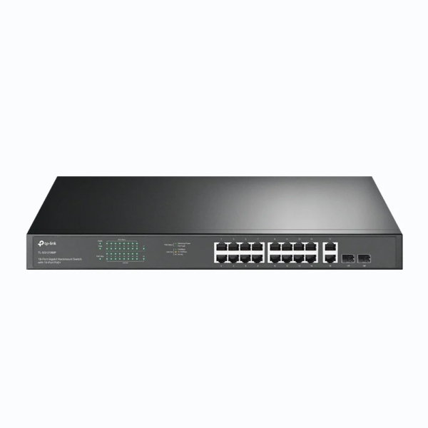TP-Link TL-SG1218MP Switch 20 Puertos - No Administrado - 16xRJ45 PoE 1Gbps - 2xRJ45 1Gbps - 2xSFP - Soporta QOS - 2 Ventiladores Internos - Plug and Play - Carcasa Metalica - Color Negro