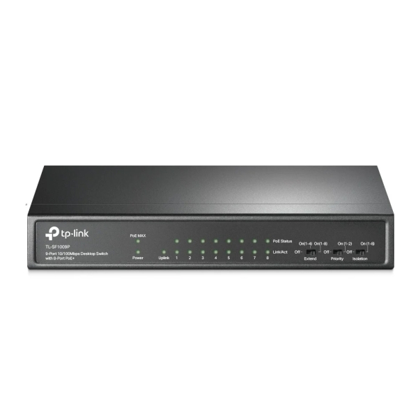 TP-Link TL-SF1009P Switch con 9 Puertos RJ45 100Mbps - No Administrado - 8xPoE+ - Plug and Play - Recuperacion Automatica - Color Negro