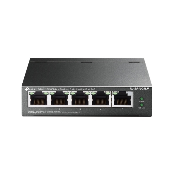 TP-Link TL-SF1005LP Switch 5 Puertos - No Administrado - 4xRJ45 PoE 100Mbps - 1xRJ45 100Mbps - Plug and Play - Autoaprendizaje MAC - Color Negro