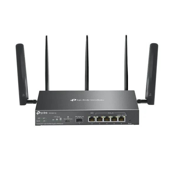 TP-Link Omada ER706W-4G Router de Doble Banda - Velocidad hasta 3Gbps - VPN - WiFi - 1Gbps SFP - 1Gbps WAN - 4x1Gbps LAN/WAN - 5 Antenas - Gestion Centralizada en la Nube - Color Negro