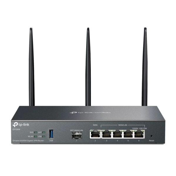 TP-Link Omada ER706W Router de Doble Banda - Velocidad hasta 3Gbps - VPN - WiFi - 1Gbps SFP - 5xRJ45 1Gbps - Antenas Desmontables - Color Negro