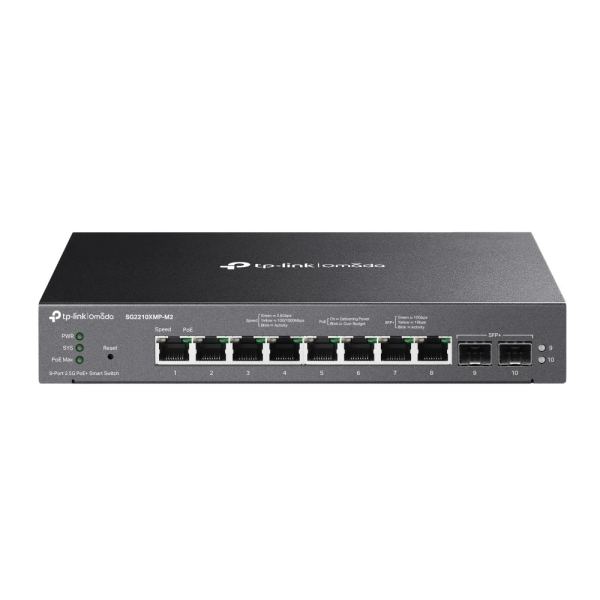 TP-Link Omada SG2210XMP-M2 Switch 10 Puertos - Gestionado - 8xRJ45 PoE+ 2.5Gbps - 2xSFP 10Gbps - Soporta QOS - Conmutacion hasta 80Gbps - Color Negro