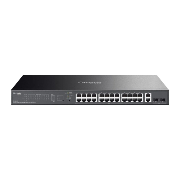 TP-Link Omada ES228GP Switch 28 Puertos - Gestionado - 26xRJ45 PoE+ 1Gbps - 2xSFP 1Gbps - Soporta QOS - 2 Ventiladores Internos - Conmutacion hasta 56Gbps - Carcasa Metalica - Color Negro