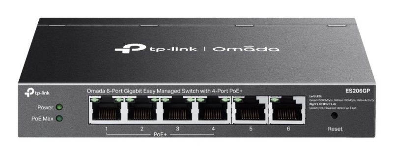 TP-Link Omada ES206GP Switch 6 Puertos RJ45 1Gbps - Alcance hasta 250m con Cable - 4x PoE - Soporta QOS - Conmutacion hasta 12Gbps - Plug and Play - Color Negro