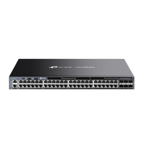 TP-Link Omada SG6654X Switch 54 Puertos - Gestionado - 48xRJ45 1Gbps - 6xSFP+ 10Gbps - Soporta QOS - 2 Fuentes de Alimentacion - 4 Ventiladores - Conmutacion hasta 216Gbps - Color Negro