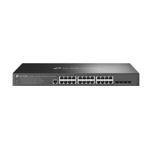 TP-Link Omada SG3428 Switch 28 Puertos - Gestionado - 24xRJ45 1Gbps - 4xSFP - Soporta QOS - Conmutacion hasta 56Gbps - Carcasa Metalica - Color Negro