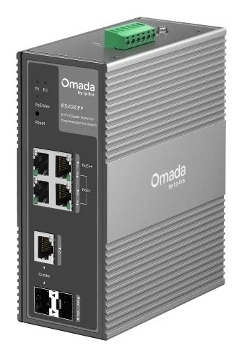 TP-Link Omada IES206GPP Switch 6 Puertos - Gestionado - 1xRJ45 PoE++ 1Gbps - 3xRJ45 PoE+ 1Gbps - 1xRJ45/SFP 1Gbps - 1xSFP 1Gbps - Soporta QOS - Conmutacion hasta 12Gbps - Color Gris Oscuro