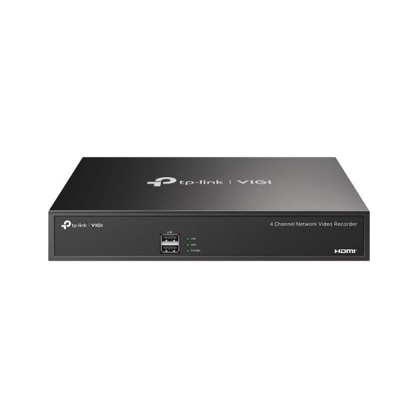 TP-Link Vigi NVR1004H Grabadora para Videovigilancia - Gestion hasta 4 Canales - RJ45 - HDMI - VGA - USB 2.0 - Interfaz SATA - Soporta hasta 10TB - Decodifica hasta 8Mpx - Color Negro