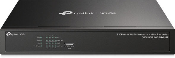 TP-Link Vigi NVR1008H-8MP Grabadora para Videovigilancia - Gestion hasta 8 Canales - HDMI - VGA - Ethernet - USB 2.0 - SATA - Soporta hasta 10TB - Decodifica hasta 16Mpx - Color Negro