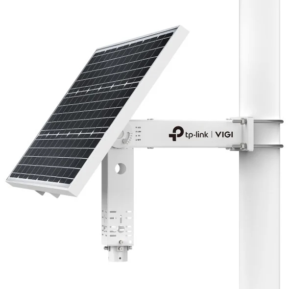 TP-Link Vigi SP9030 Panel Solar con Soporte para Camaras - 90W - Bateria 31.2Ah - IP66 - Ethernet RJ45 - Velocidad hasta 100Mbps - Regulador de Carga MPPT - Color Blanco y Negro