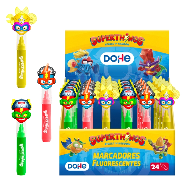 Dohe Superthings Expositor con 24 Marcadores Fluorescentes - Punta Biselada - Alto Resalte - Colores Surtidos