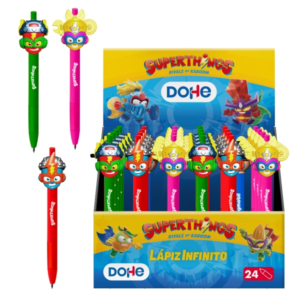 Dohe Superthings Expositor con 24 Lapices Infinitos - Punta Retractil - Colores Surtidos