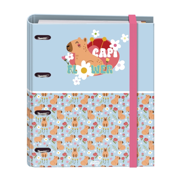 Dohe Capi Flower Carpeta con 4 Anillas de 35mm - 100 Hojas Offset de 90g - 5x5mm - 4 Separadores - Sobre Multitaladro - Cubierta de Carton Plastificado - 28x32x4cm - Multicolor