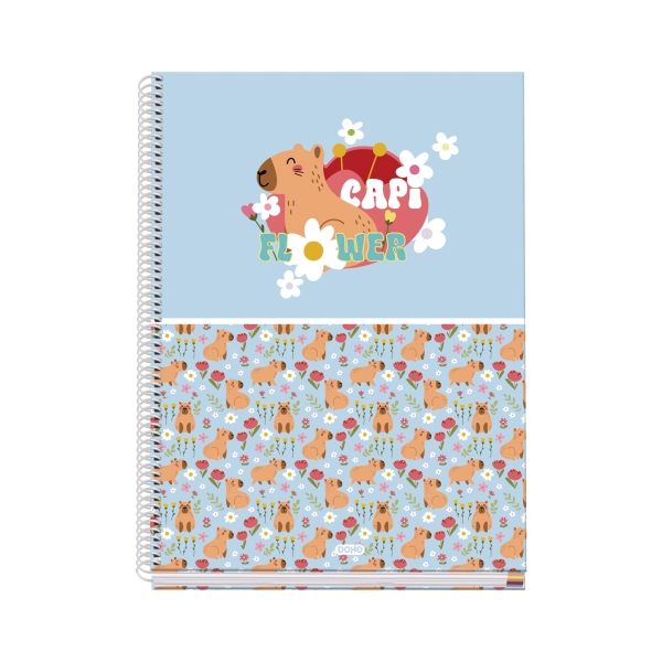 Dohe Capi Flower Cuaderno de Espiral Metalica - Formato A4 - 100 Hojas Offset de 90g - 5x5mm - Microperforadas - Banda de Color - Tapa Dura Plastificada - 23x30x2cm - Multicolor