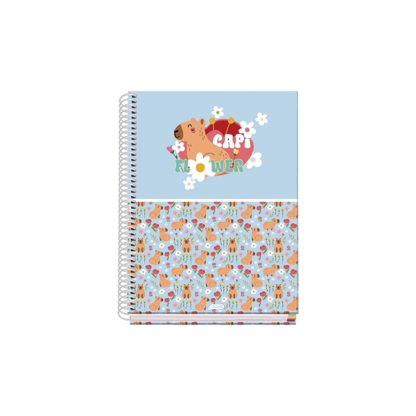 Dohe Capi Flower Cuaderno de Espiral Metalica - Formato A5 - 100 Hojas Offset de 90g - 5x5mm - Microperforadas - Banda de Color - Tapa Dura Plastificada - 16x21x2cm - Multicolor
