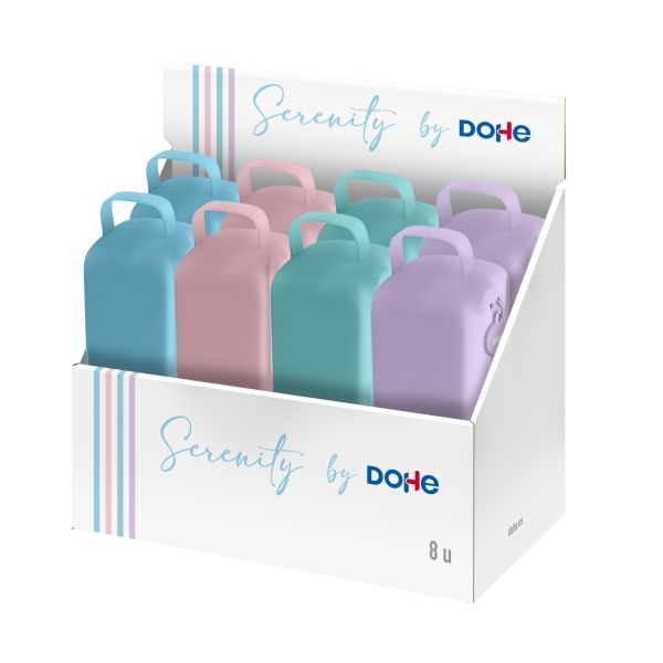 Dohe Serenity Expositor con 8 Portatodo - Cremallera - Tirador de Goma - Silicona de Tacto Suave - Asa Lateral - Colores Surtidos