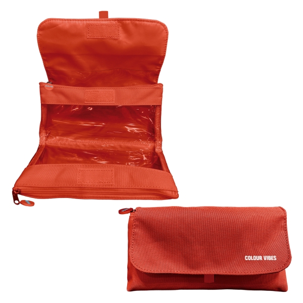 Dohe Vibes Portatodo Doble - Solapa con Bolsillo Interior - Cremallera - Ventanas Transparentes - Poliester - 22x11x6cm - Color Rojo