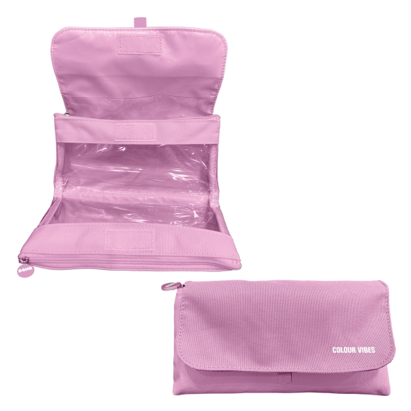 Dohe Vibes Portatodo Doble - Solapa con Bolsillo Interior - Cremallera - Ventanas Transparentes - Poliester - 22x11x6cm - Color Rosa