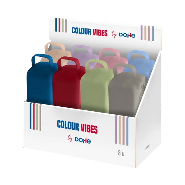 Dohe Colour Vibes Expositor con 8 Portatodo - Cremallera - Tirador de Goma - Silicona de Tacto Suave - Asa Lateral - Colores Surtidos