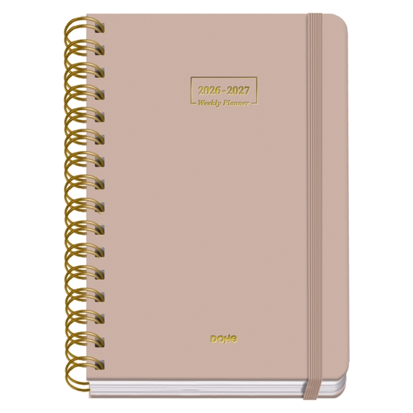 Dohe Premium Agenda Escolar 26/27 - Formato A5 - Semana Vista - Papel Offset Ahuesado 80g - Cubierta de Carton Plastificado - Espiral Metalica Doble - Goma - 15x21x2cm - Color Beige