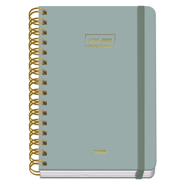 Dohe Premium Agenda Escolar 26/27 - Formato A5 - Semana Vista - Papel Offset Ahuesado 80g - Cubierta de Carton Plastificado - Espiral Metalica Doble - Goma - 15x21x2cm - Color Verde