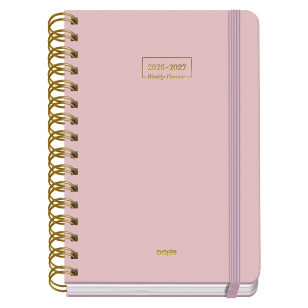 Dohe Premium Agenda Escolar 26/27 - Formato A5 - Dia Pagina - Papel Offset Ahuesado 80g - Cubierta de Carton Plastificado - Espiral Metalica Doble - Goma - 15x21x4cm - Color Rosa